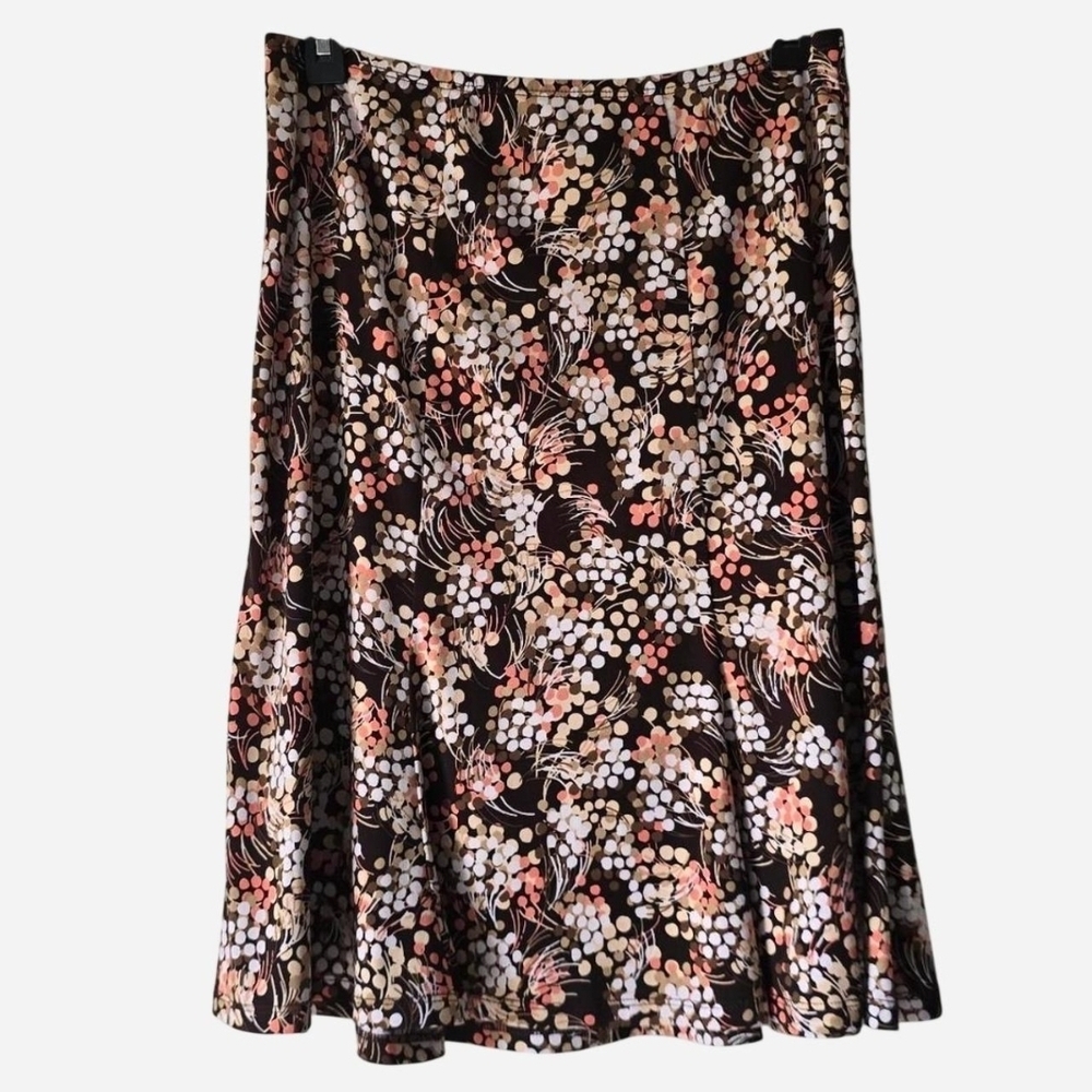 dressbarn Black Skater Skirt with Coral, Cream, and Light Pink Floral Print